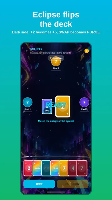 Prism Riot screenshot — Eclipse: one card flips the table to its dark side