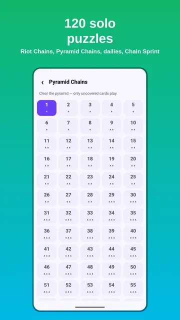 Prism Riot screenshot — Pyramid Chains: 60 solvable pyramid puzzles